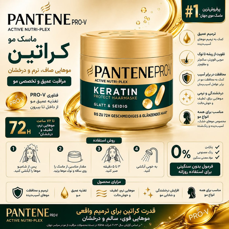 ماسک مو صاف کننده پنتن مدل Glatt seidig مناسب برای انواع مو حجم 300 میلی لیتر