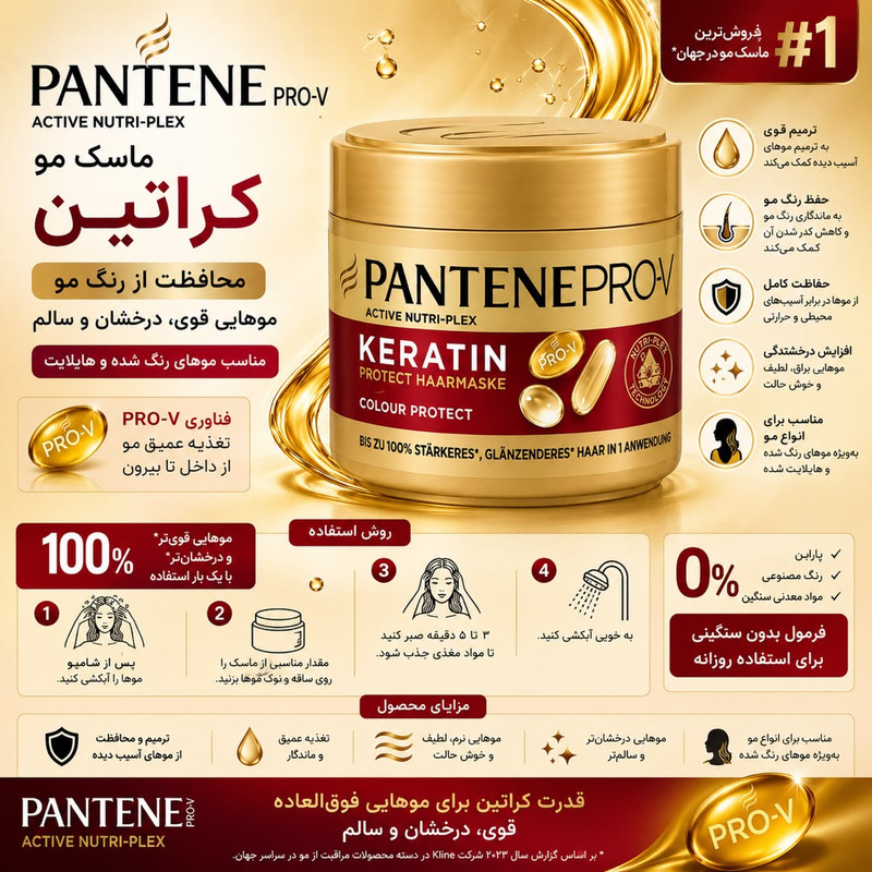 ماسک تثبیت کننده رنگ مو پنتن مدل Colour Protect مناسب برای انواع مو حجم 300 میلی لیتر