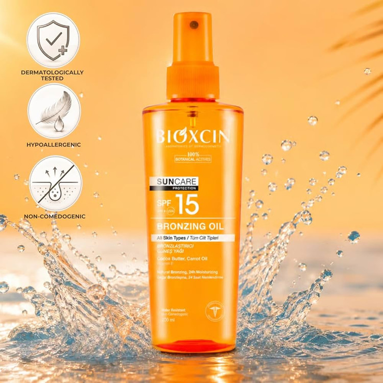 روغن ضد آفتاب و برنزه کننده بیوکسین BIOXCIN SPF15 حجم 200 میل