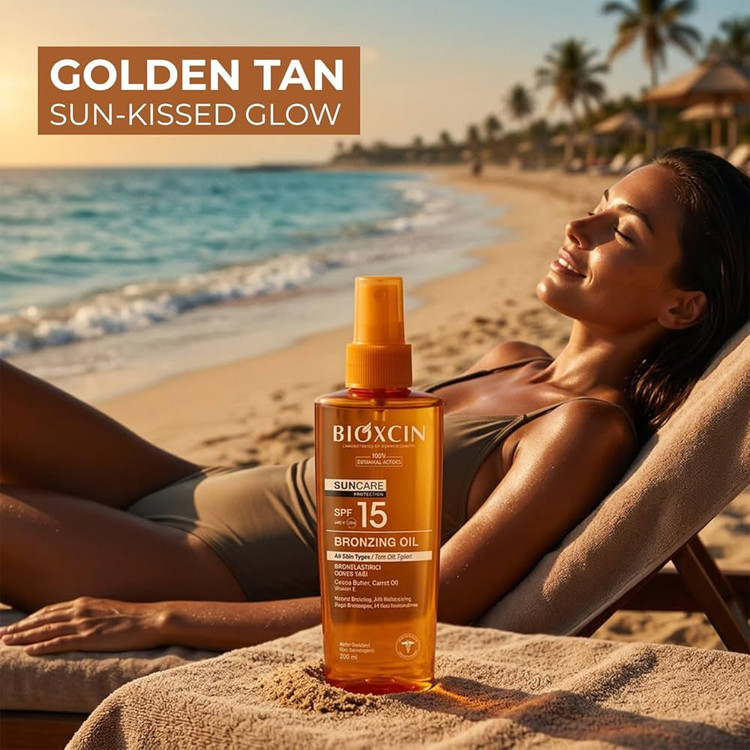 روغن ضد آفتاب و برنزه کننده بیوکسین BIOXCIN SPF15 حجم 200 میل
