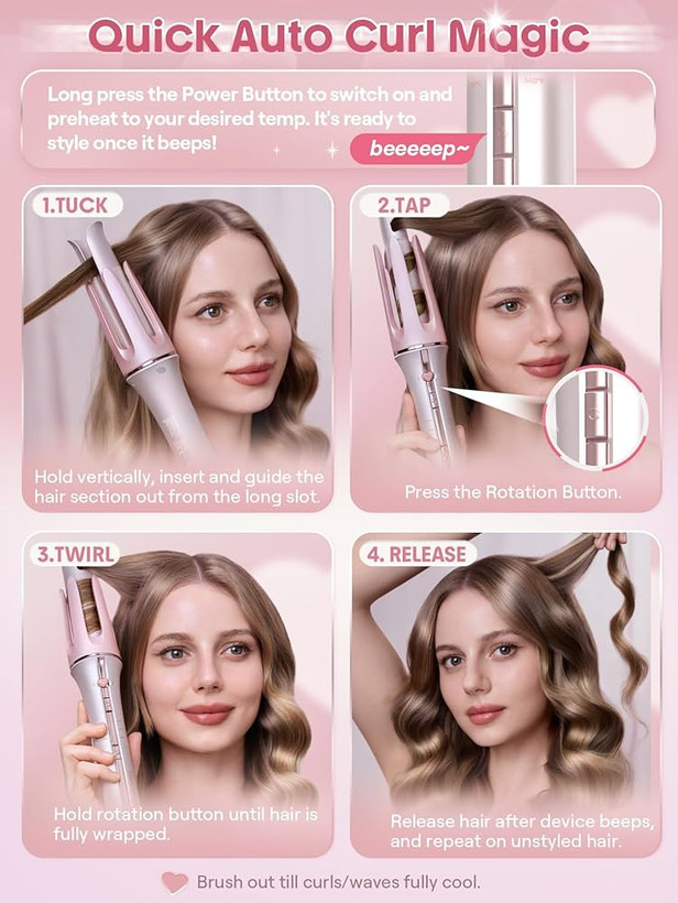دستگاه فر کننده مو کرلی شیگلم بیبی پینک Cupid's Charm One-Touch Instant Curler 19mm