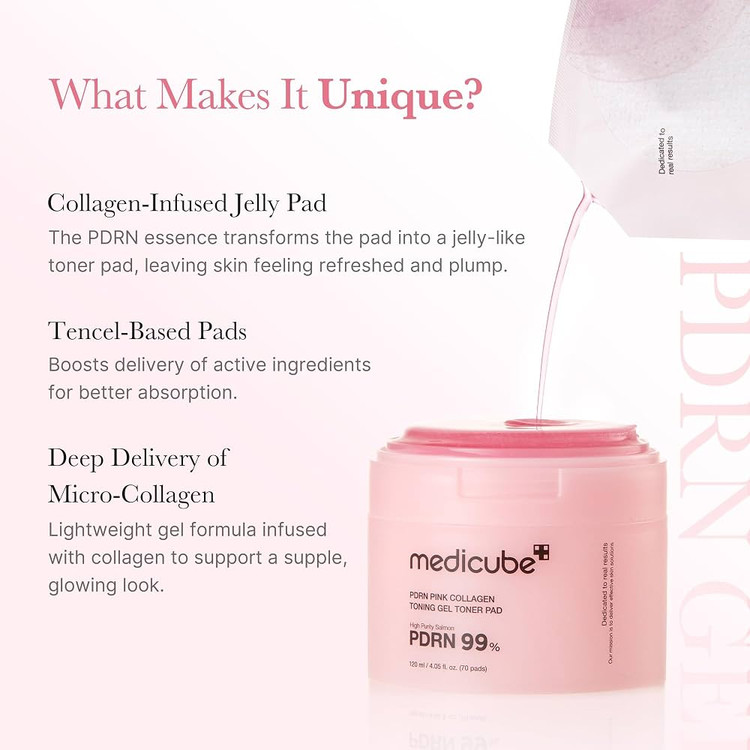 تونر پد ژلی PDRN و کلاژن سالمون مدی کیوب medicube Salmon DNA PDRN Pink Collagen Jelly Pad